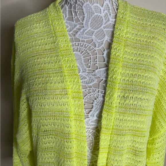 Anthropologie Astrid Open Knit Kimono Cardigan Neon Yellow Green One Size - Picture 5 of 7